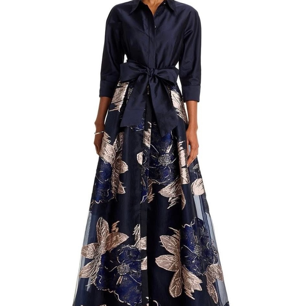 Teri Jon Taffeta Shirt Floral Gown Size 14
